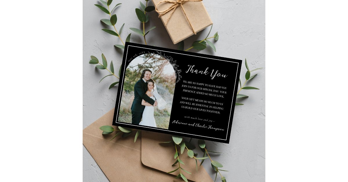 Floral Simplicity 1 Black Wedding Thank You Card | Zazzle