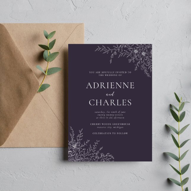 Floral Simplicity 1 Blackberry Minimal Wedding Invitation (Creator Uploaded)