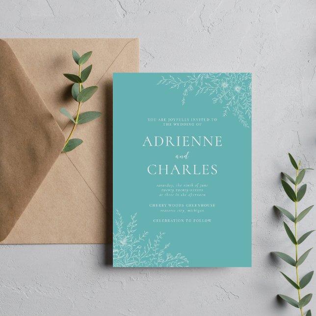 Floral Simplicity 1 Caribbean Teal Minimal Wedding Invitation (Creator Uploaded)