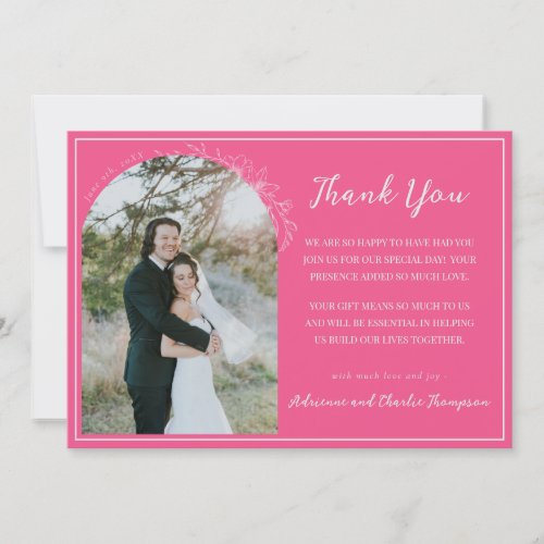 Floral Simplicity 1 Carnation Pink Wedding Thank You Card