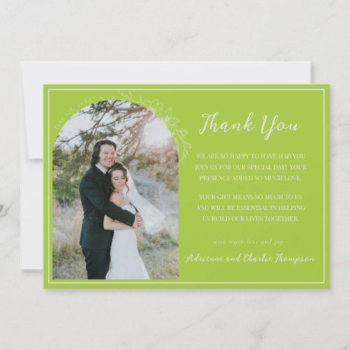 Floral Simplicity 1 Chartreuse Green Wedding Thank You Card