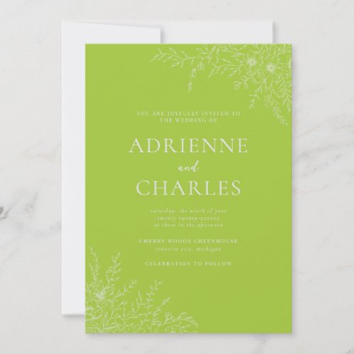 Floral Simplicity 1 Chartreuse Minimal Wedding Invitation