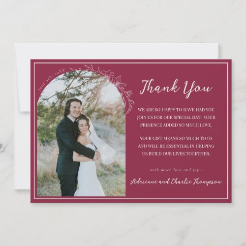 Floral Simplicity 1 Claret Wedding Thank You Card
