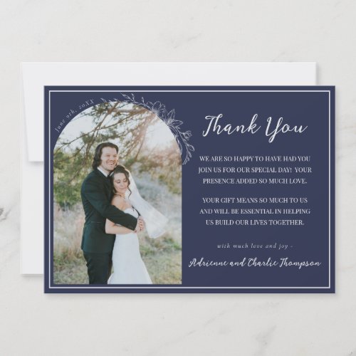 Floral Simplicity 1 Dark Navy Blue Wedding Thank You Card