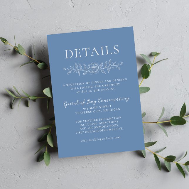 Floral Simplicity 1 Denim Blue Minimal Wedding Enclosure Card (Creator Uploaded)