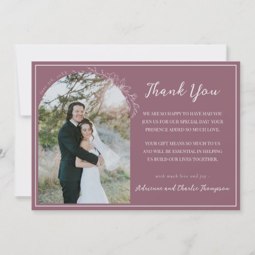 Floral Simplicity 1 Dusk Mauve Wedding Thank You Card