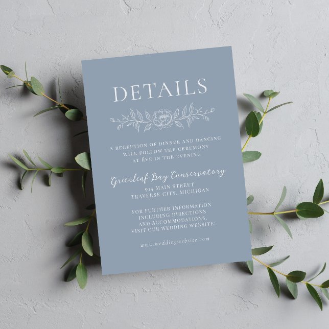 Floral Simplicity 1 Dusty Blue Minimal Wedding Enclosure Card (Creator Uploaded)