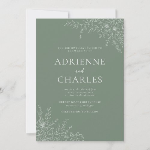 Floral Simplicity 1 Dusty Green Minimal Wedding Invitation