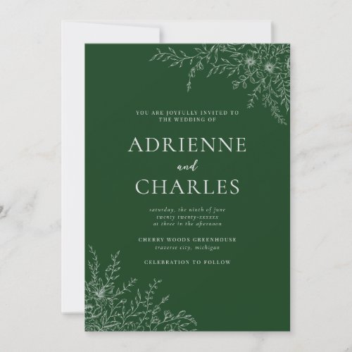 Floral Simplicity 1 Evergreen Minimal Wedding Invitation