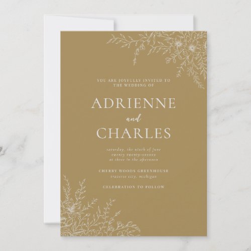 Floral Simplicity 1 Golden Oak Minimal Wedding Invitation