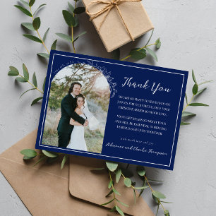 Floral Simplicity 1 Ink Blue Wedding Thank You Card