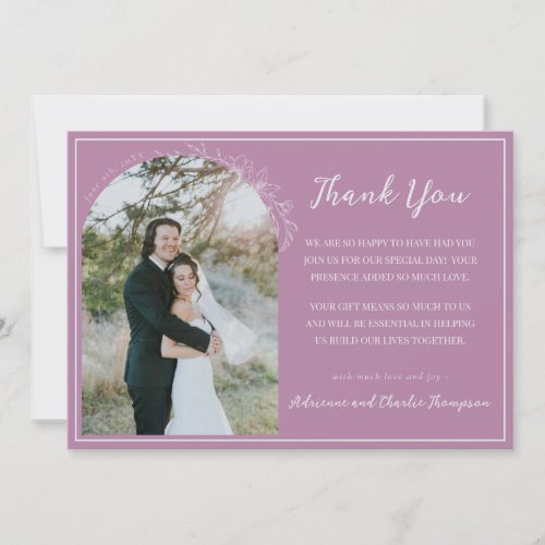 Floral Simplicity 1 Lavender Purple Wedding Thank You Card