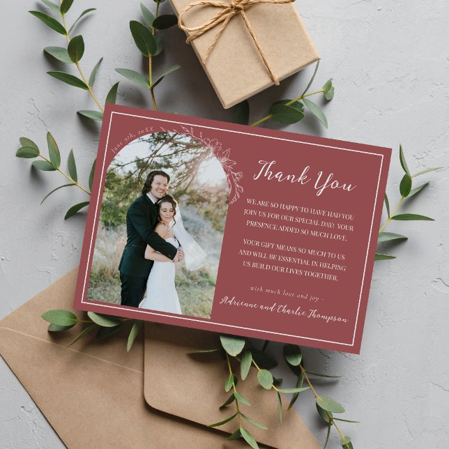 Floral Simplicity 1 Marsala Wedding Thank You Card (Creator Uploaded)