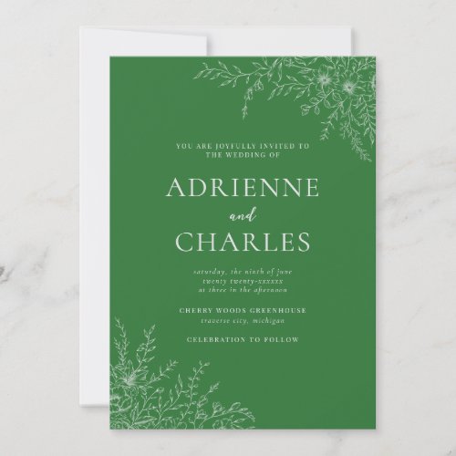 Floral Simplicity 1 Meadow Green Minimal Wedding Invitation