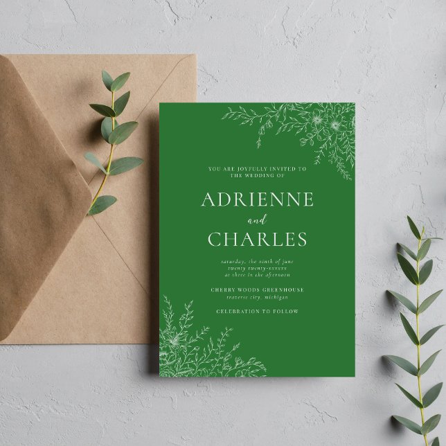 Floral Simplicity 1 Meadow Green Minimal Wedding Invitation (Creator Uploaded)