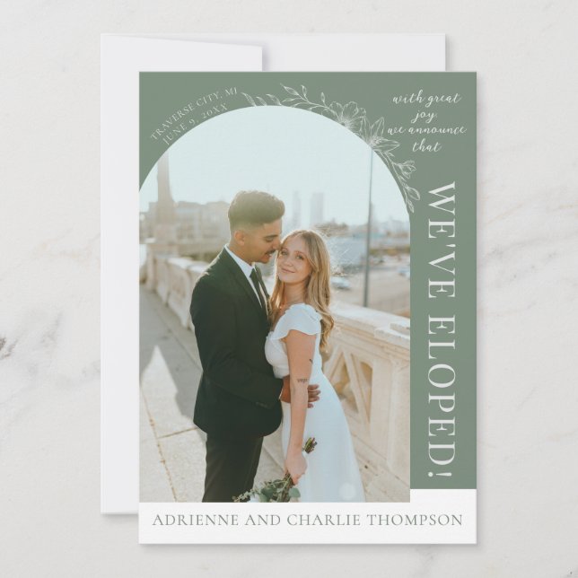 Floral Simplicity 1 Modern Green Elopement Announcement (Front)
