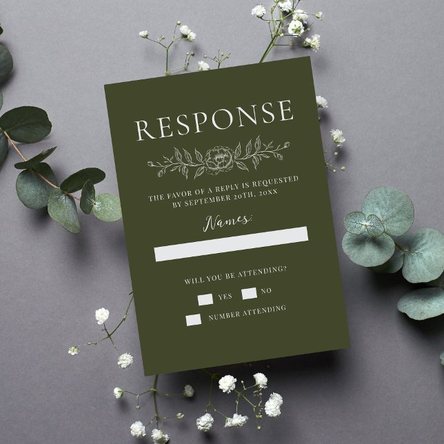 Floral Simplicity 1 Modern Green Minimal Wedding RSVP Card (Creator Uploaded)