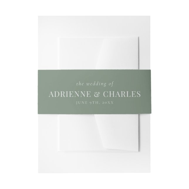 Floral Simplicity 1 Modern Green Wedding Invitation Belly Band (Front Example)
