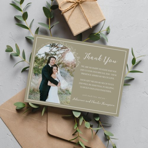 Floral Simplicity 1 Moss Green Wedding Thank You Card