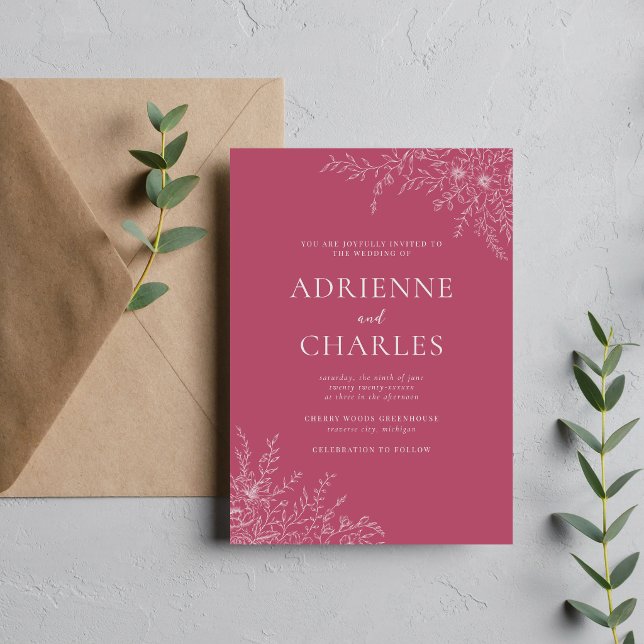 Floral Simplicity 1 Mulberry Minimal Wedding Invitation (Creator Uploaded)
