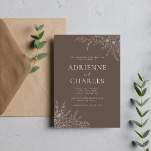 Floral Simplicity 1 Mushroom Brown Minimal Wedding Invitation