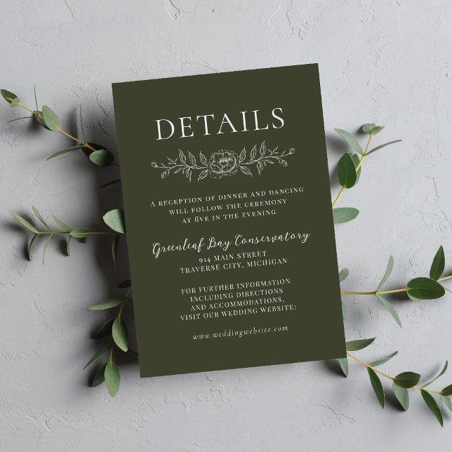 Floral Simplicity 1 Olive Green Minimal Wedding Enclosure Card (Creator Uploaded)