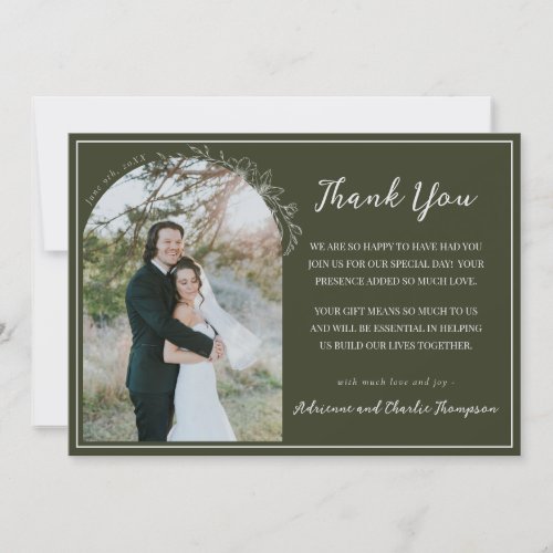 Floral Simplicity 1 Olive Green Wedding Thank You Card