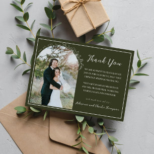 Floral Simplicity 1 Olive Green Wedding Thank You Card