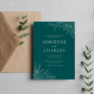 Floral Simplicity 1 Peacock Teal Minimal Wedding Invitation