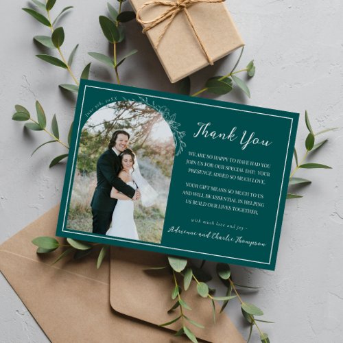 Floral Simplicity 1 Peacock Teal Wedding Thank You Card