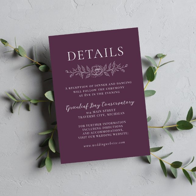Floral Simplicity 1 Plum Purple Minimal Wedding Enclosure Card (Creator Uploaded)