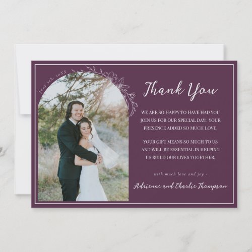 Floral Simplicity 1 Plum Purple Wedding Thank You Card