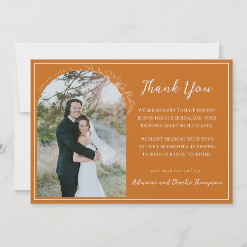 Floral Simplicity 1 Pumpkin Orange Wedding Thank You Card