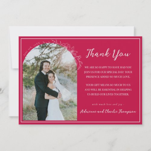 Floral Simplicity 1 Raspberry Pink Wedding Thank You Card