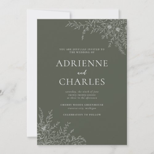 Floral Simplicity 1 Rosemary Green Minimal Wedding Invitation