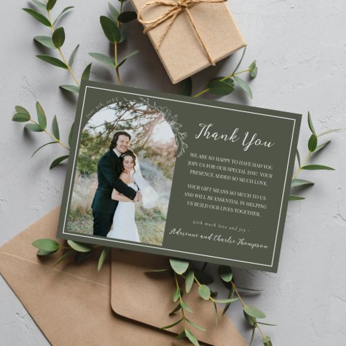 Floral Simplicity 1 Rosemary Green Wedding Thank You Card