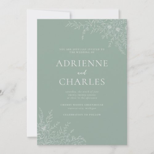 Floral Simplicity 1 Sage Green Minimal Wedding Invitation