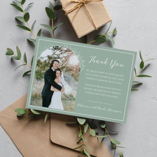 Floral Simplicity 1 Sage Green Wedding Thank You Card