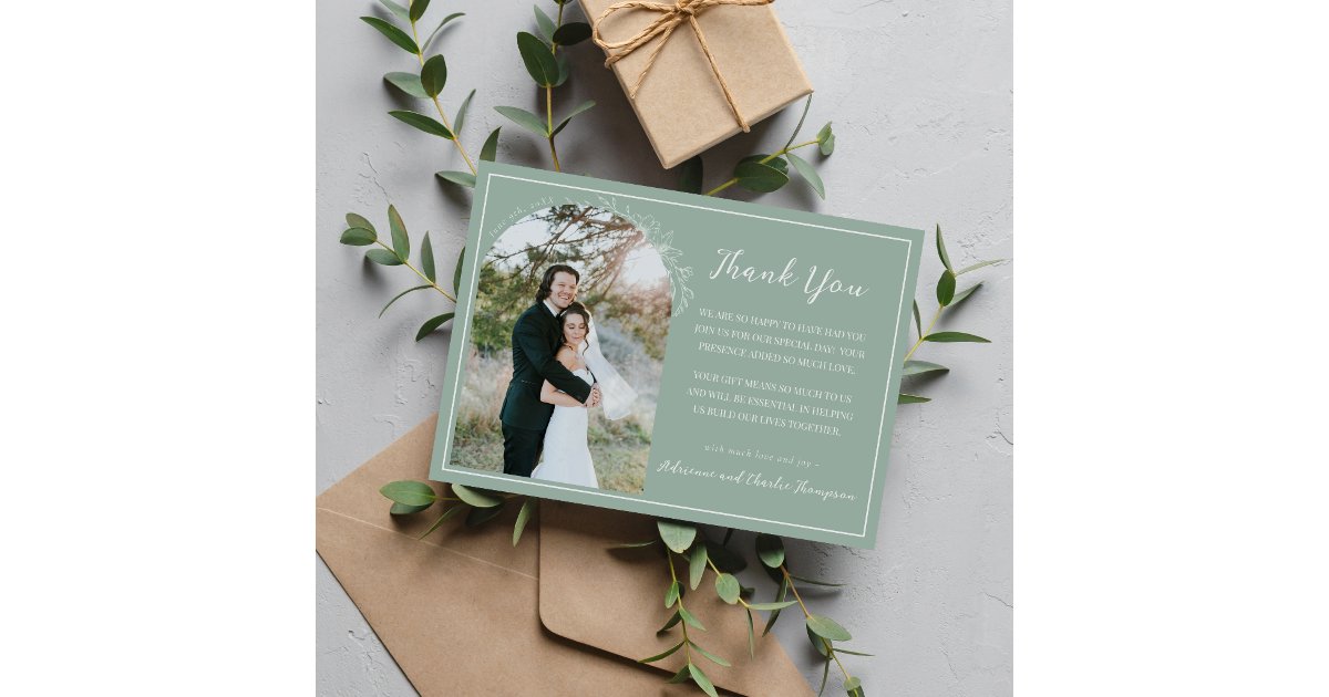 Floral Simplicity 1 Sage Green Wedding Thank You Card | Zazzle