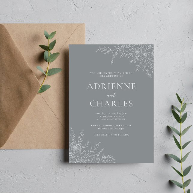 Floral Simplicity 1 Stone Gray Minimal Wedding Invitation (Creator Uploaded)