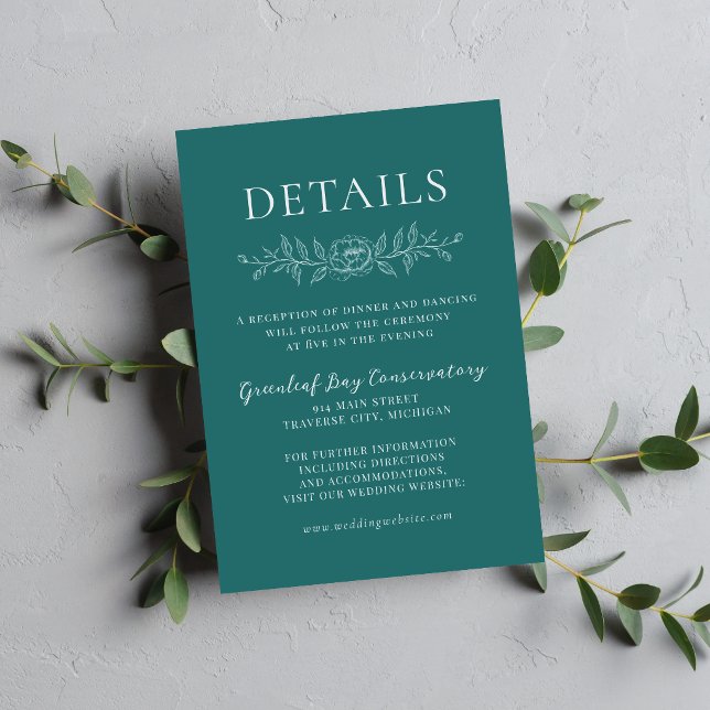 Floral Simplicity 1 Teal Minimal Wedding Enclosure Card (Creator Uploaded)