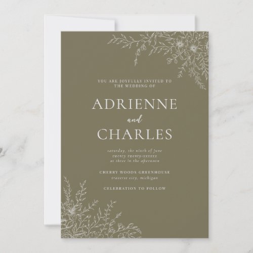 Floral Simplicity 1 Thyme Green Minimal Wedding Invitation
