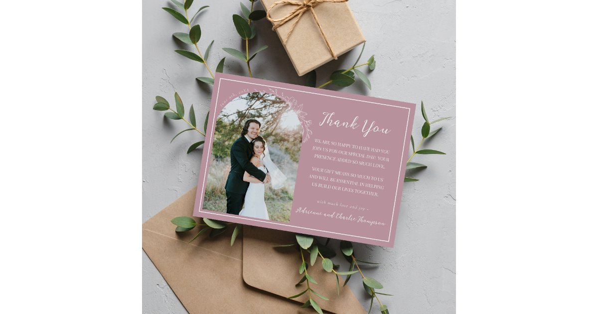 Floral Simplicity 1 Vintage Mauve Wedding Thank You Card | Zazzle