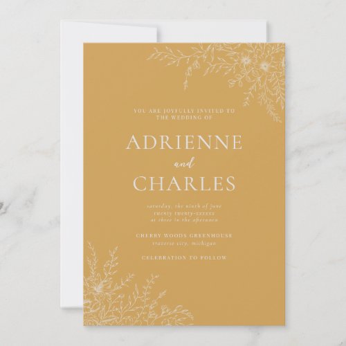 Floral Simplicity 1 Yellow Ochre Minimal Wedding Invitation