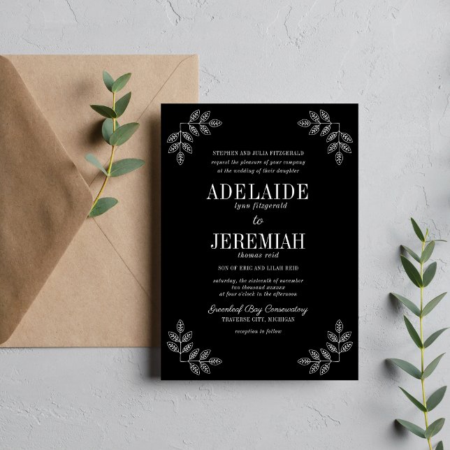 Floral Simplicity 2 Black Wedding Invitation (Creator Uploaded)