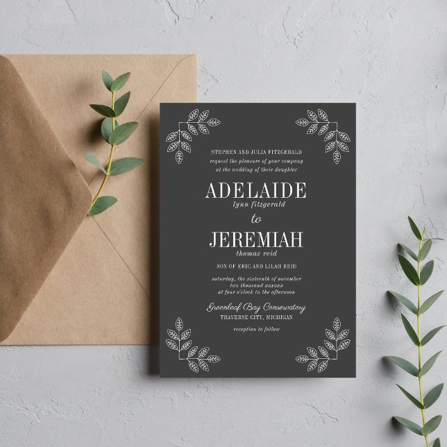 Floral Simplicity 2 Charcoal Wedding Invitation (Creator Uploaded)