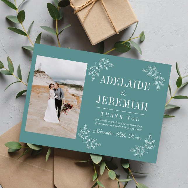 Floral Simplicity 2 Duck Egg Wedding Thank You Card (Creator Uploaded)