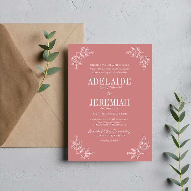 Floral Simplicity 2 Dusty Rose Wedding Invitation (Creator Uploaded)