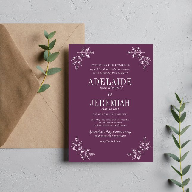 Floral Simplicity 2 Grape Wedding Invitation (Creator Uploaded)