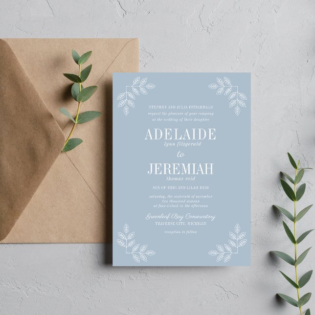 Floral Simplicity 2 Ice Blue Wedding Invitation (Creator Uploaded)